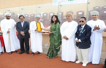 Mrs. Sushma Pandey, wife of Ambassador of India to the Sultanate of Oman, was invited as the Chief Guest at the 71st Independence of India Hockey Festival
