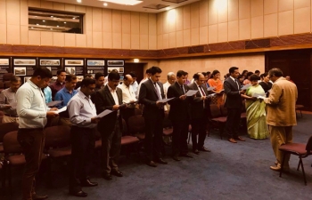 All Officers and Staff members of the Embassy of India, Muscat, together read the Preamble of the Constitution to celebrate the third 'Constitution Day'