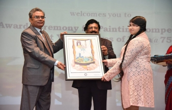 In celebration of 70 years of India's Independence, Embassy in collaboration with Bhavalaya, organized a painting competition for students of Indian Schools in Oman to paint their image of â€˜India@75â€™. 16 Indian Schools participated in the painting competition. A ceremony was held on 10th May 2018, at Embassy premises, to award the best paintings and felicitate students who participated in the painting competition