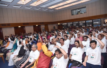 Embassy of India organized a 'Conclave of Yoga Organizations' on 6 April 2018, as a curtain raiser to the 4th International Day of Yoga, which will be celebrated on 21 June 2018. A number of Yoga Organizations from Oman and Yoga Teachers participated in the Conclave and introduced their Organizations and explained their unique forms of Yoga to the audience.