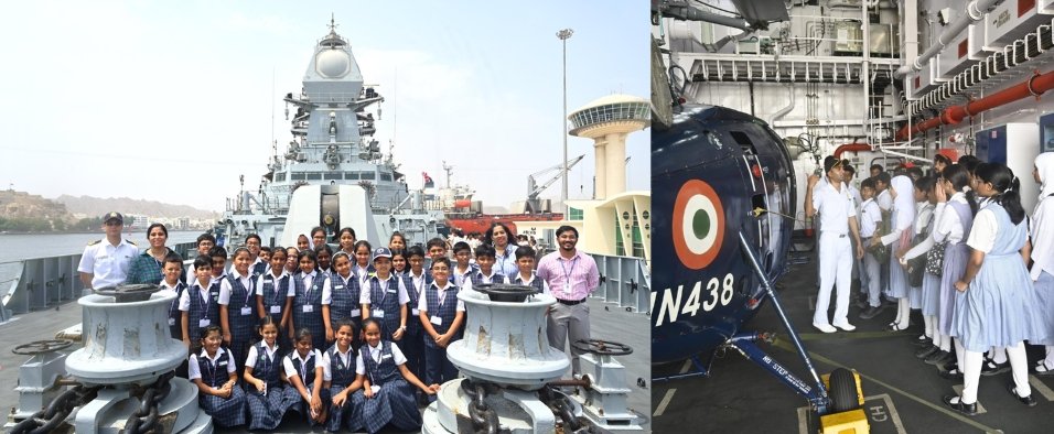 Indian school students visit INS Imphal at Sultan Qaboos Port - August 16, 2026.