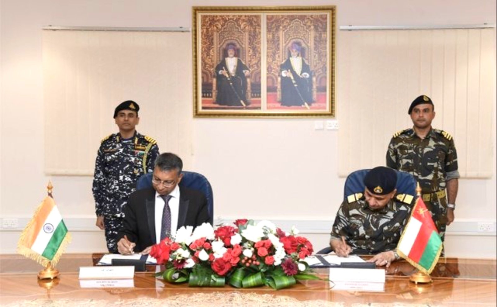 Maritime MoU signed by H.E. Prashant Pise, Ambassador of the Republic of India to the Sultanate of Oman, and Rear Admiral Saif bin Nasser bin Mohsin Al Rahbi, Commander of the Royal Navy of Oman