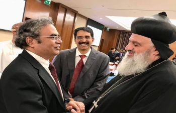 Ambassador Shri Indra Mani Pandey, met with His Holiness Ignatius Aphrem II, Patriach of Antioch and All the East, during his visit to Oman on 8th May 2018.